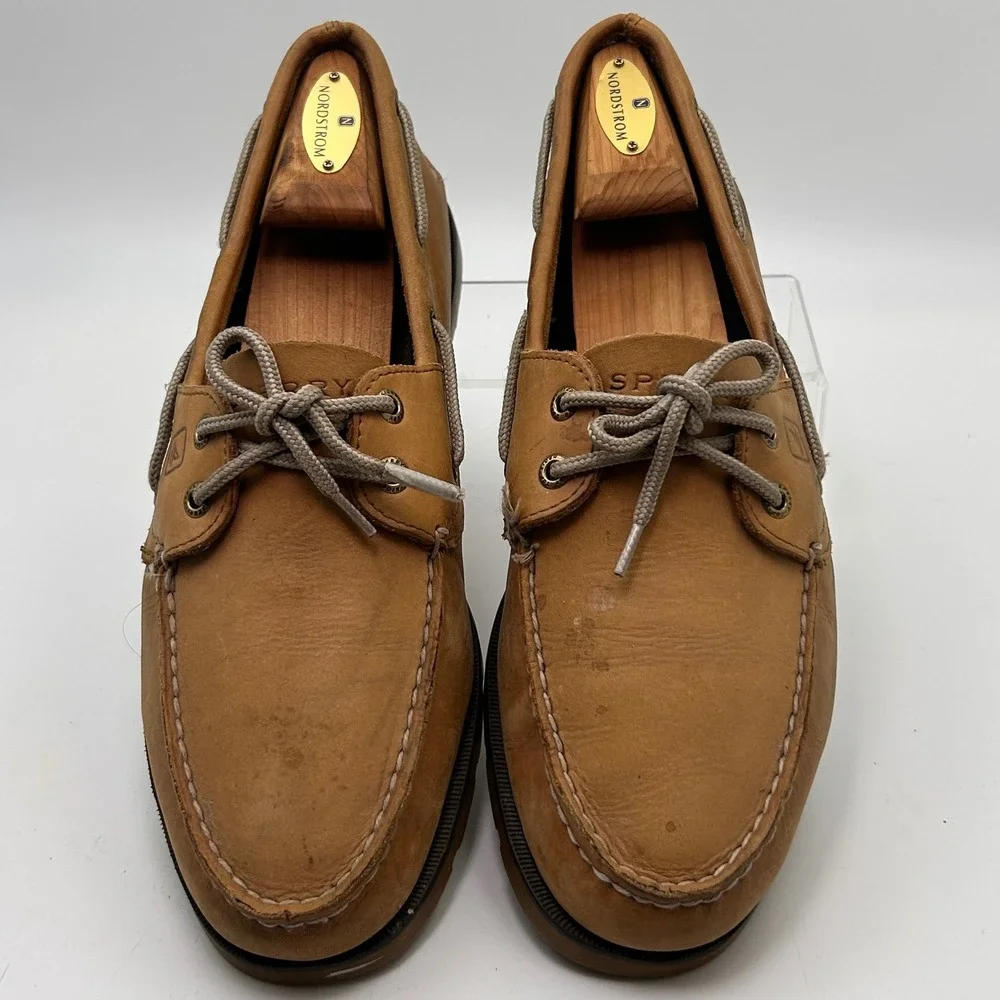 Sperry Boat Shoes Mens 9.5W Tan Leather 2-Eye Authentic Original Prep Nautical